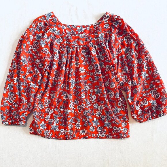 GAP red floral square neck blouse Womens Medium boho festival lightweight - Picture 3 of 7